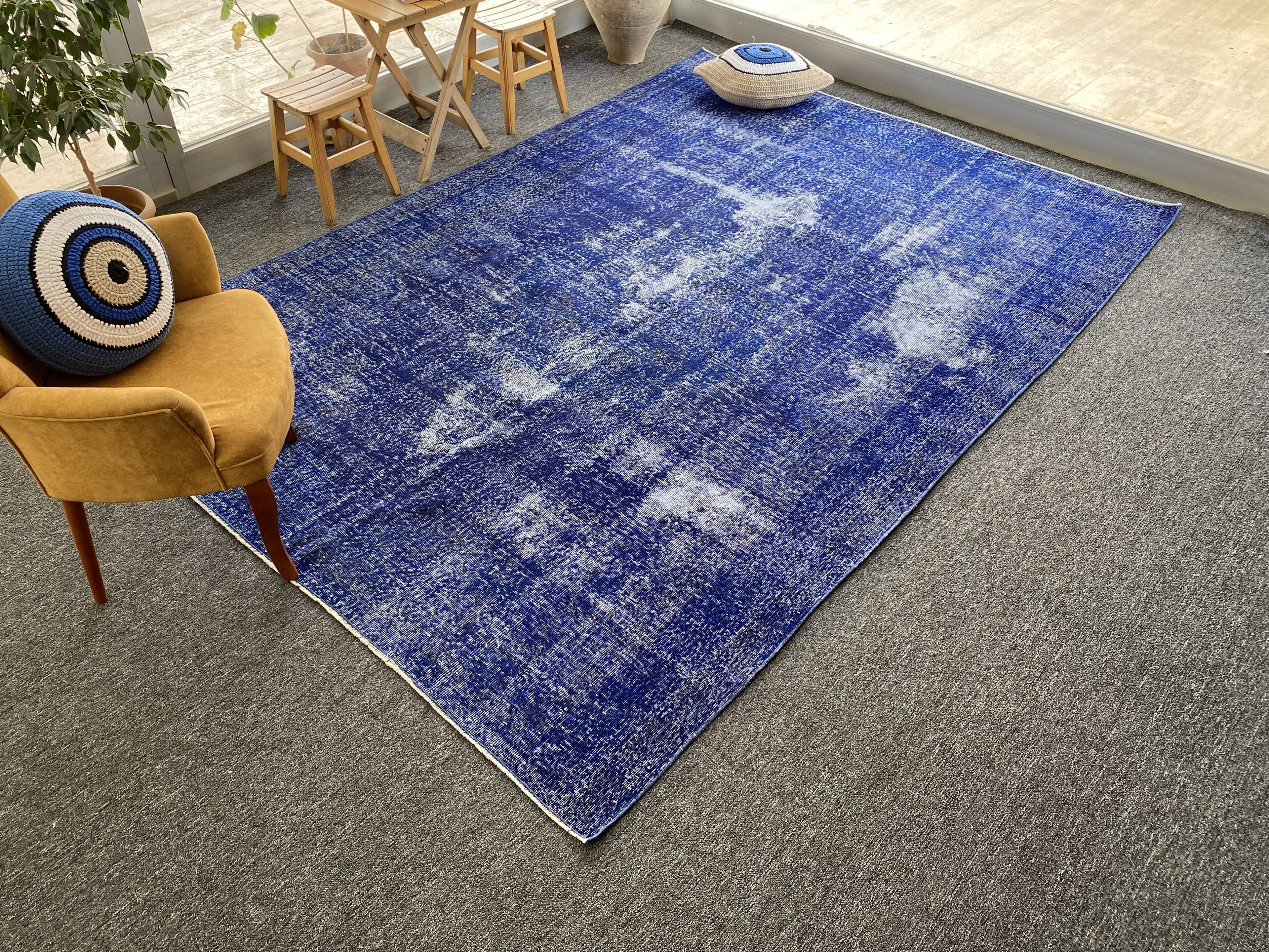 Oushak Rug Navy 7x10 Turkish Rug -Overdyed Rug Cobalt, Rug Living Room