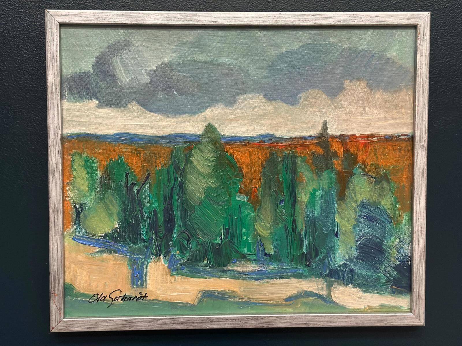 Huile sur toile originale suédoise – « Arbres » par Ola Gehardt – Vintage et encadrée