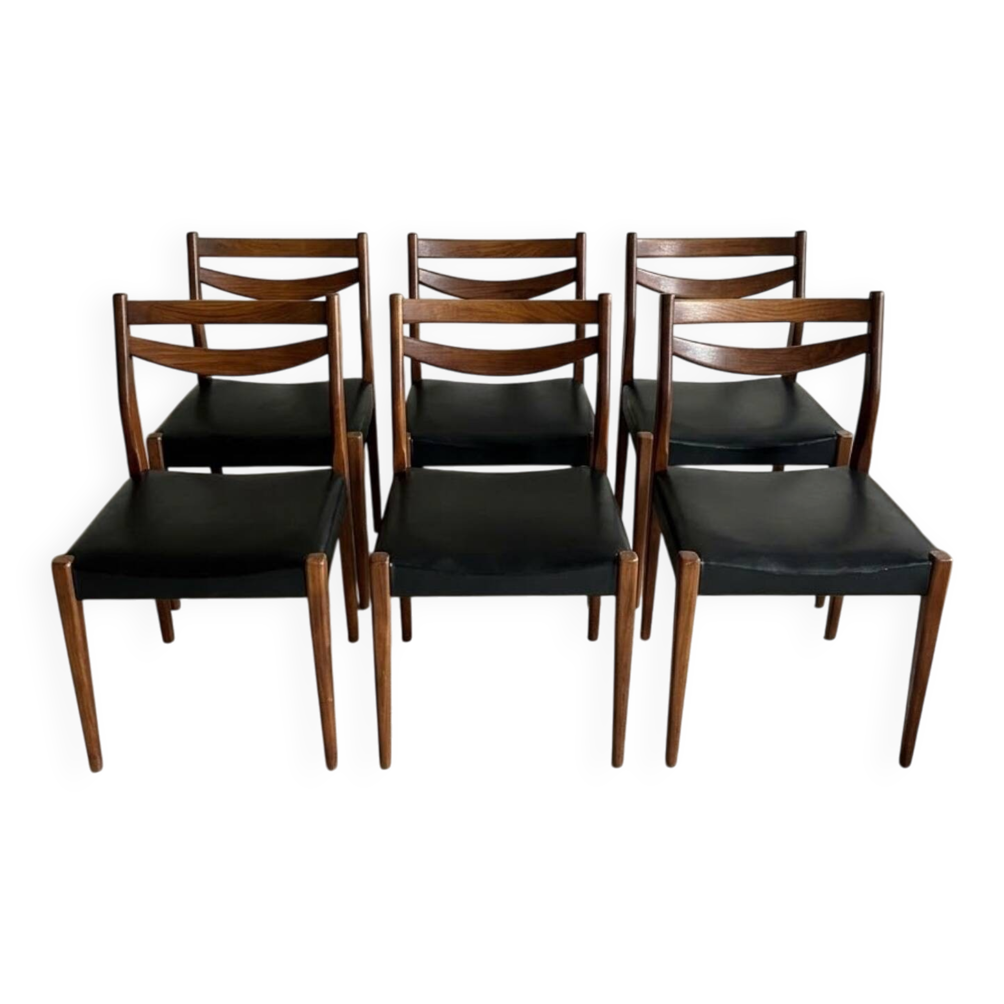 Scandinavian teak and faux leather chairs - set of 6