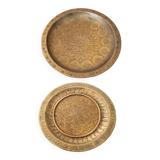 Set of 2 embossed brass trays