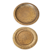 Set of 2 embossed brass trays