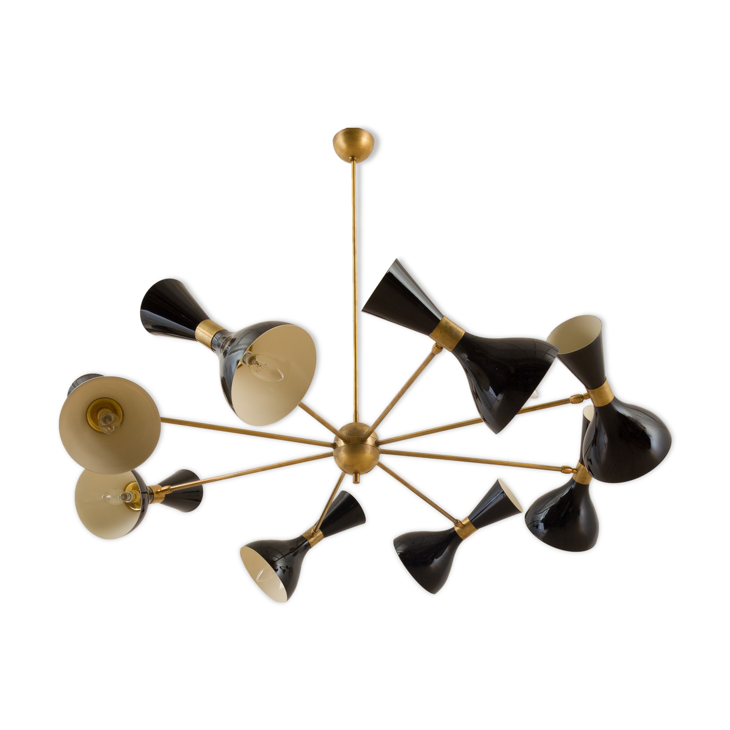 8 arms Italian chandelier with diabolo shades in Stilnovo style