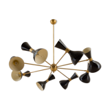 8 arms Italian chandelier with diabolo shades in Stilnovo style