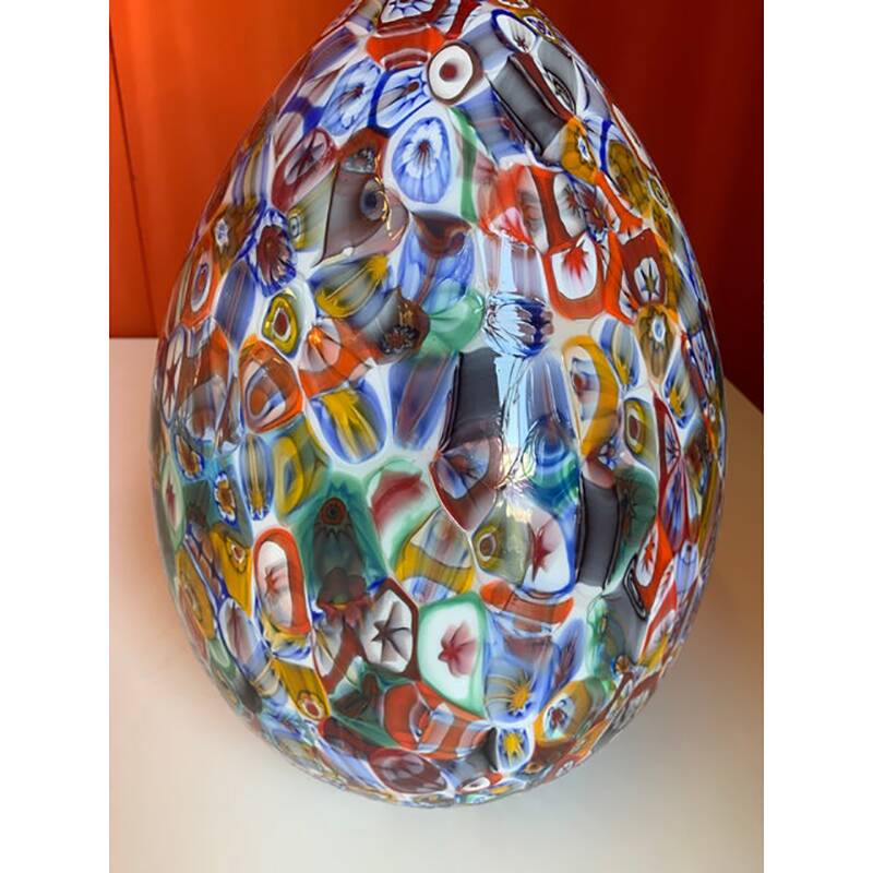 Floral Multicolor Murano Style Glass Egg Small Table Lamp