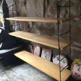 Wall shelf String lacquered metal black and light wood 1960