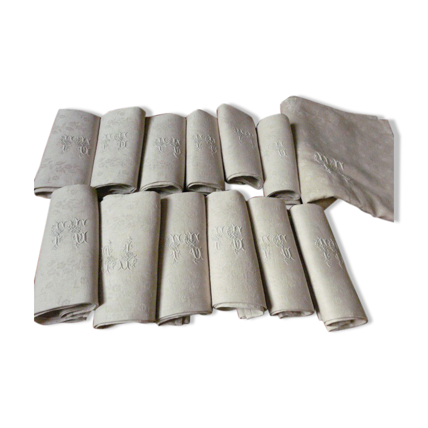 table service Tablecloth,12 Damask napkins and Monograms: FG or FC