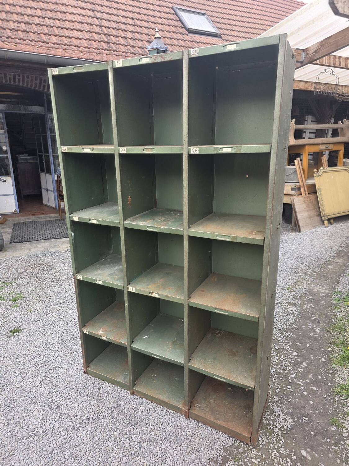 1950s iron workshop storage cabinet.