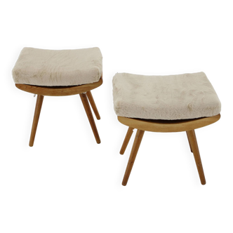 1960s Pair of Ash Stools , Czechoslovakia