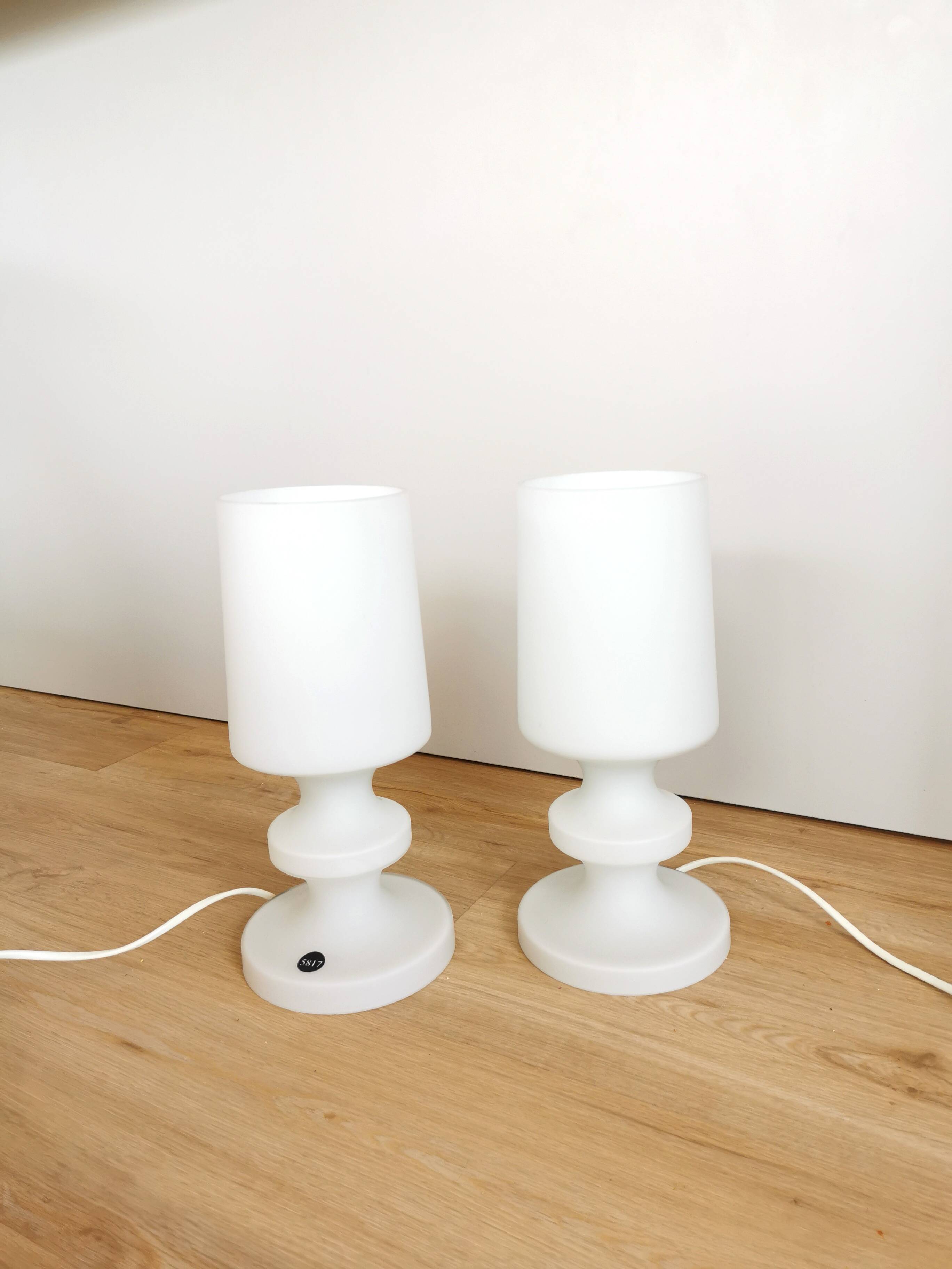 Set of 2 Vintage White Glass Table Lamp by Ivan Jakes, Czechoslovakia 1960s