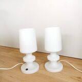 Set of 2 Vintage White Glass Table Lamp by Ivan Jakes, Czechoslovakia 1960s