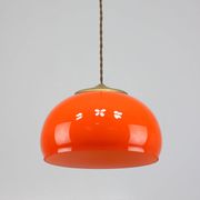 Mid-Century Italian Orange Glass and Brass Pendant Lamp