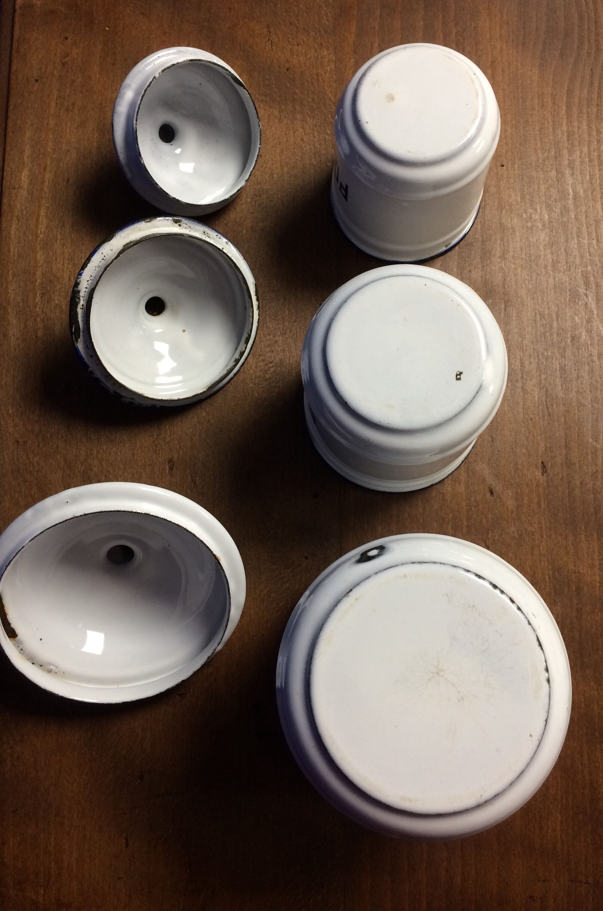 Enamelled kitchen coffee maker, ladle holder, spice jars set