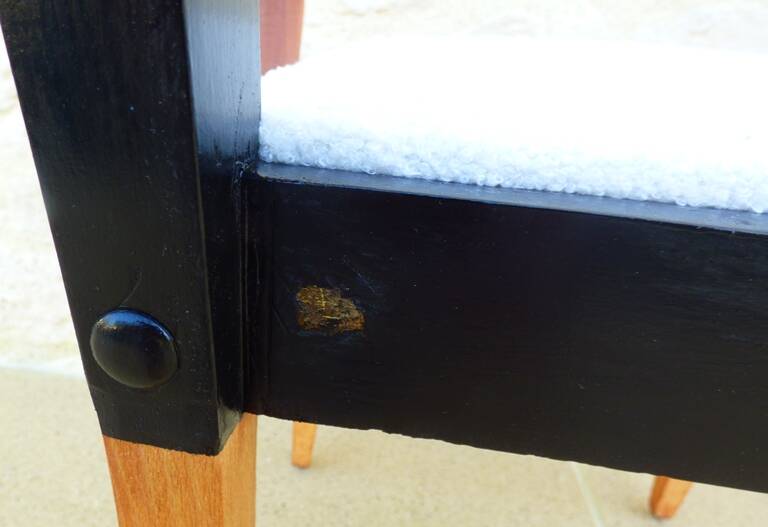 Old bridge armchair from the STELLA brand from the 50s in solid wood covered with terry fabric