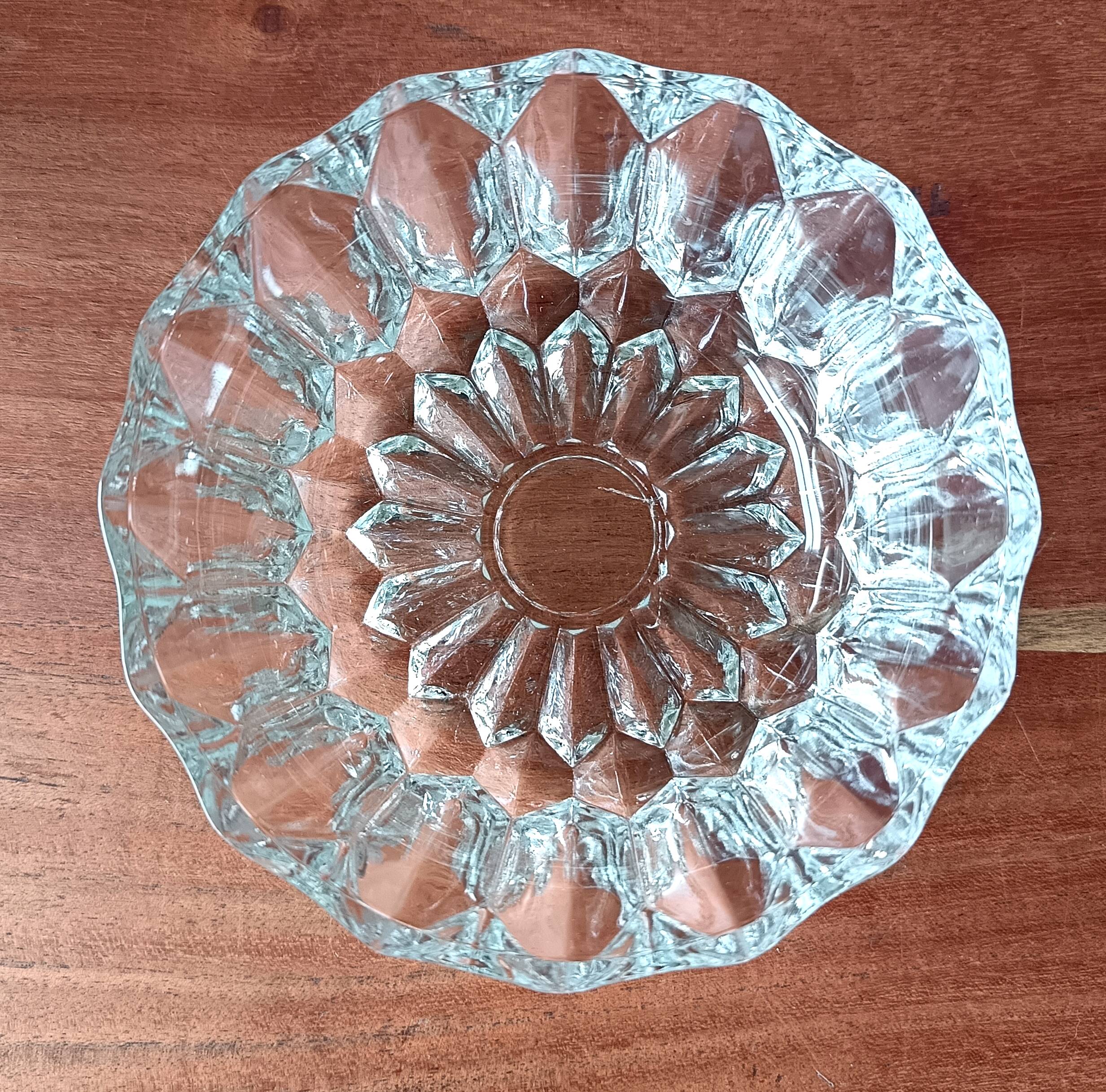 Transparent glass dessert service, vintage salad bowl France.