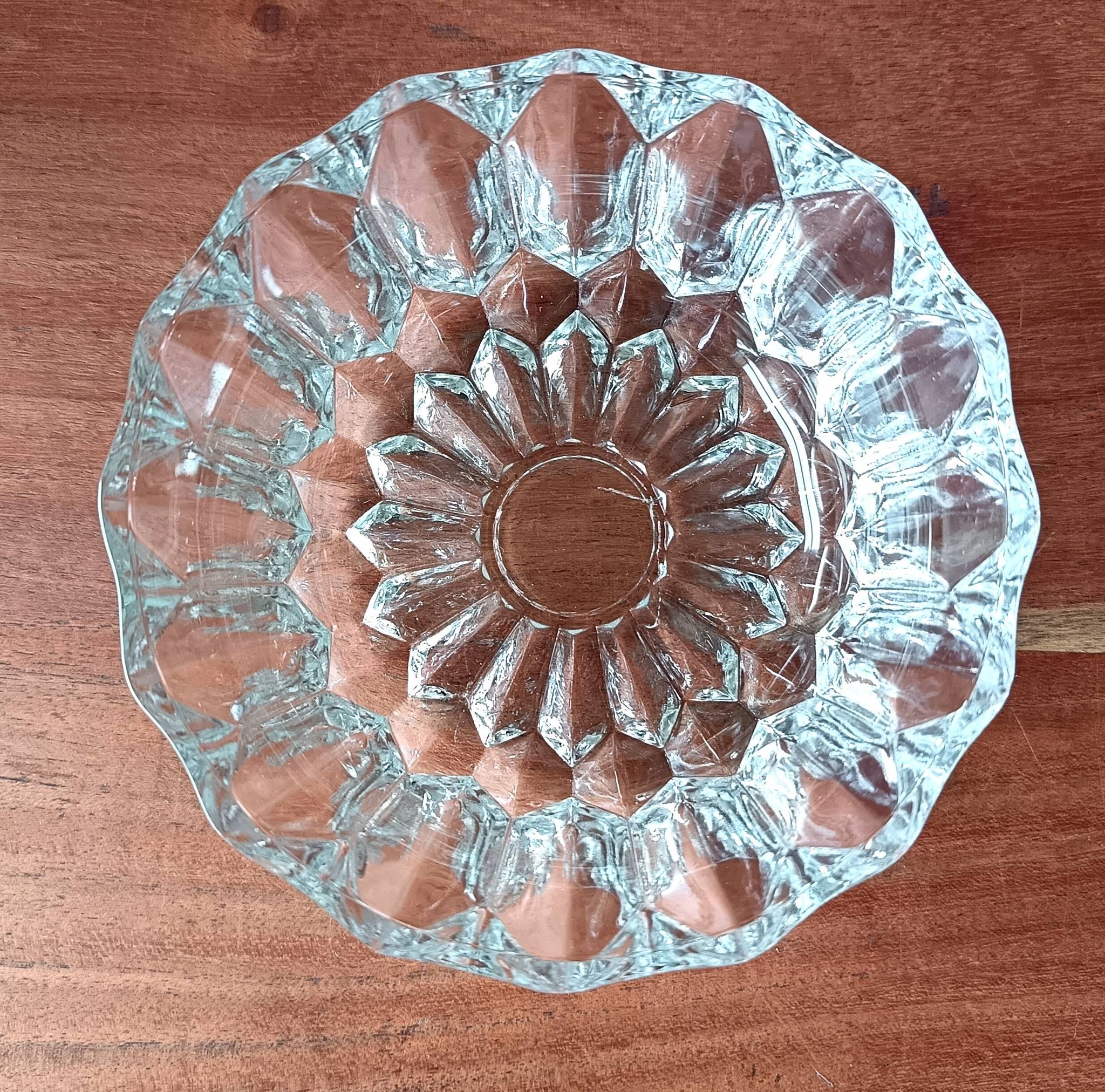Transparent glass dessert service, vintage salad bowl France.