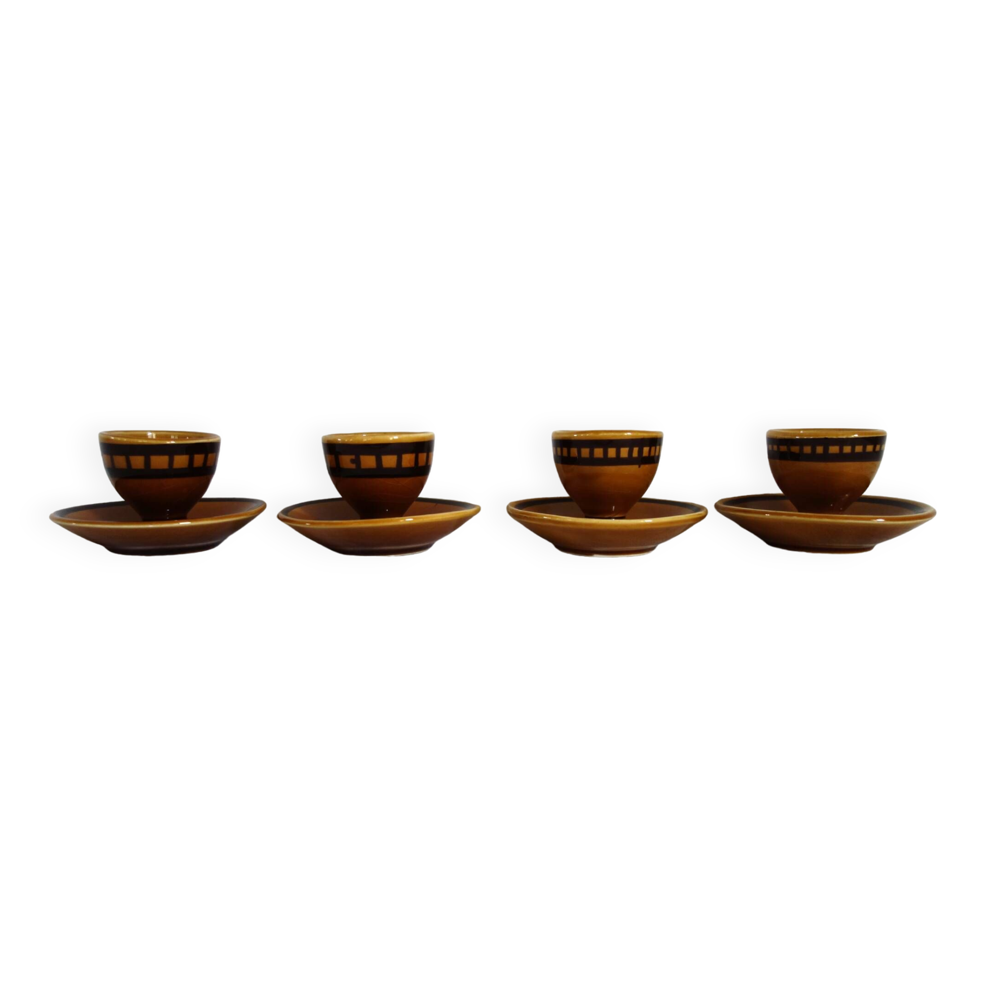 4 Longchamp glazed ceramic egg cups from the 70s