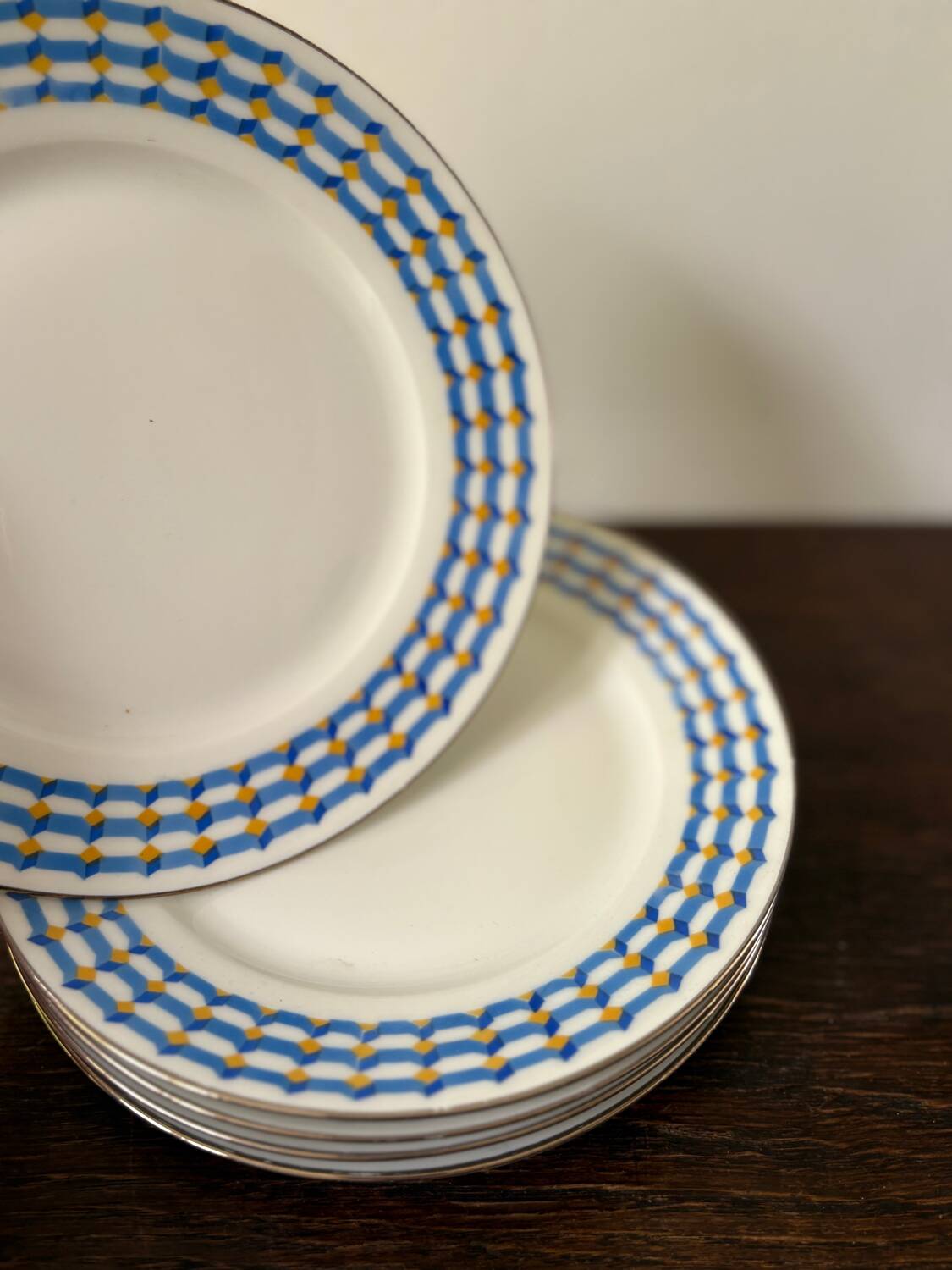 set of 5 geometric Limoges porcelain plates