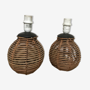 Pair of feet of vintage rattan lamps