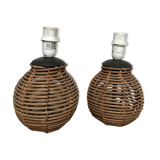 Pair of feet of vintage rattan lamps