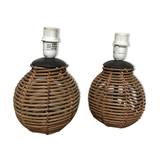 Pair of feet of vintage rattan lamps