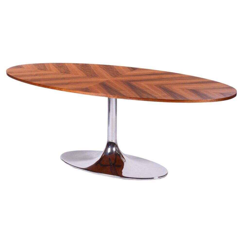Functionalism Oval Table in Chrome and Walnut from Kovona, Czechia, 1960s