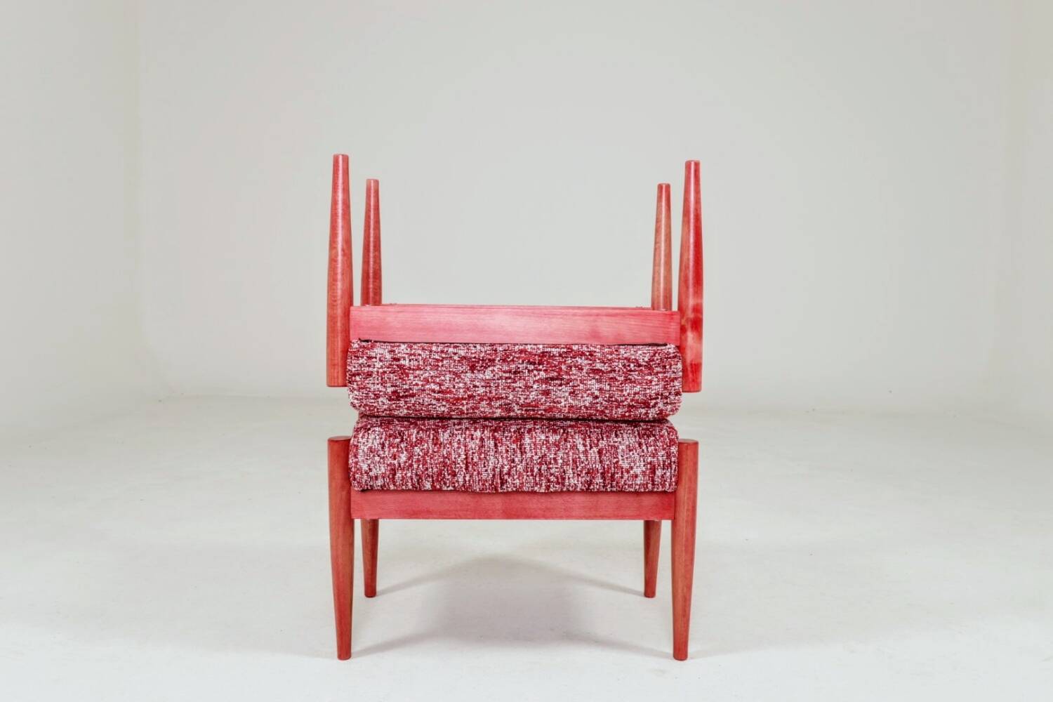 Pair of wooden stools with red crabs