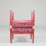 Pair of wooden stools with red crabs