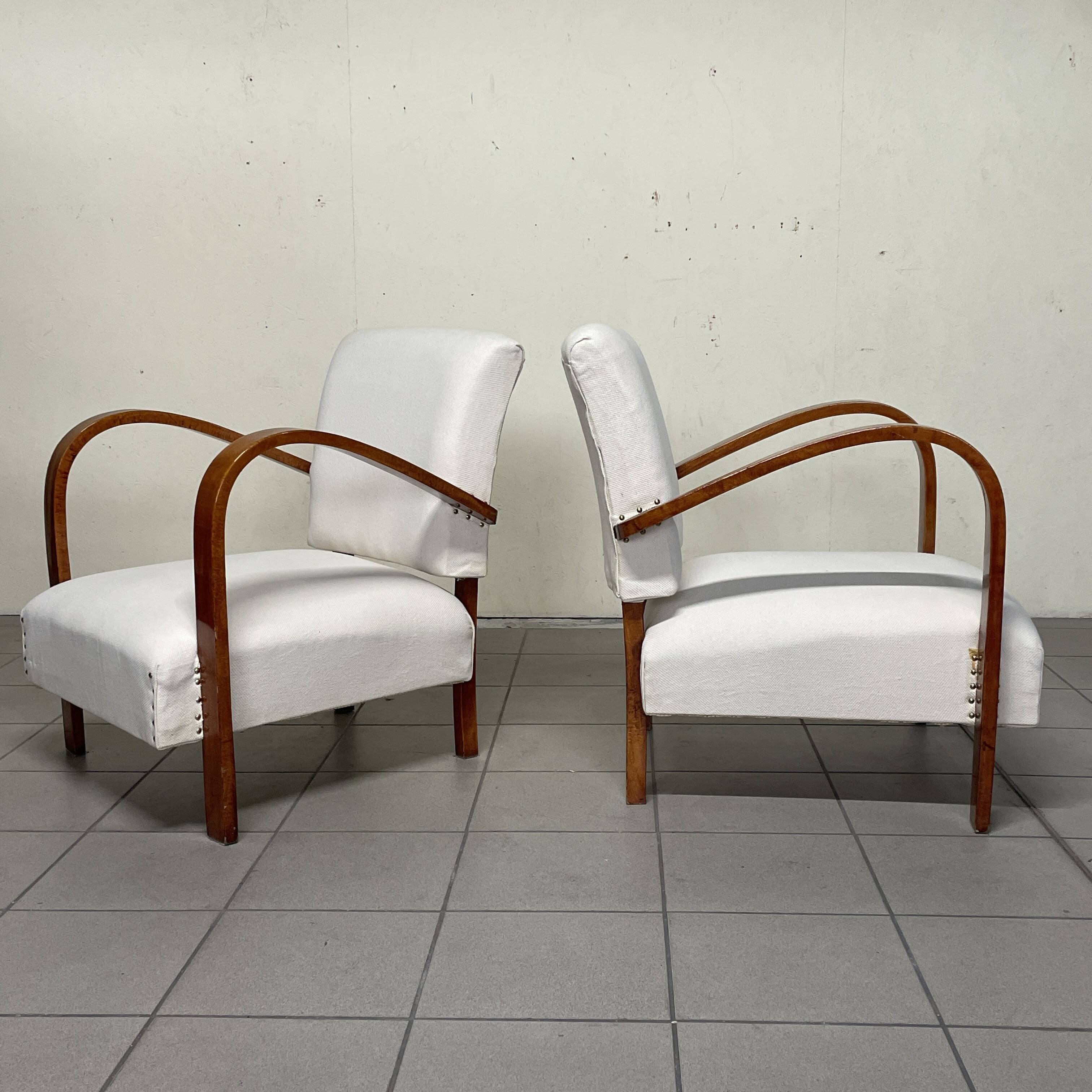 Pair of Art Deco Armchairs in Curved Wood, Italian Manufacture, 1930s - 1940s