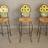 Set of 3 sunflower decorated bar stools
