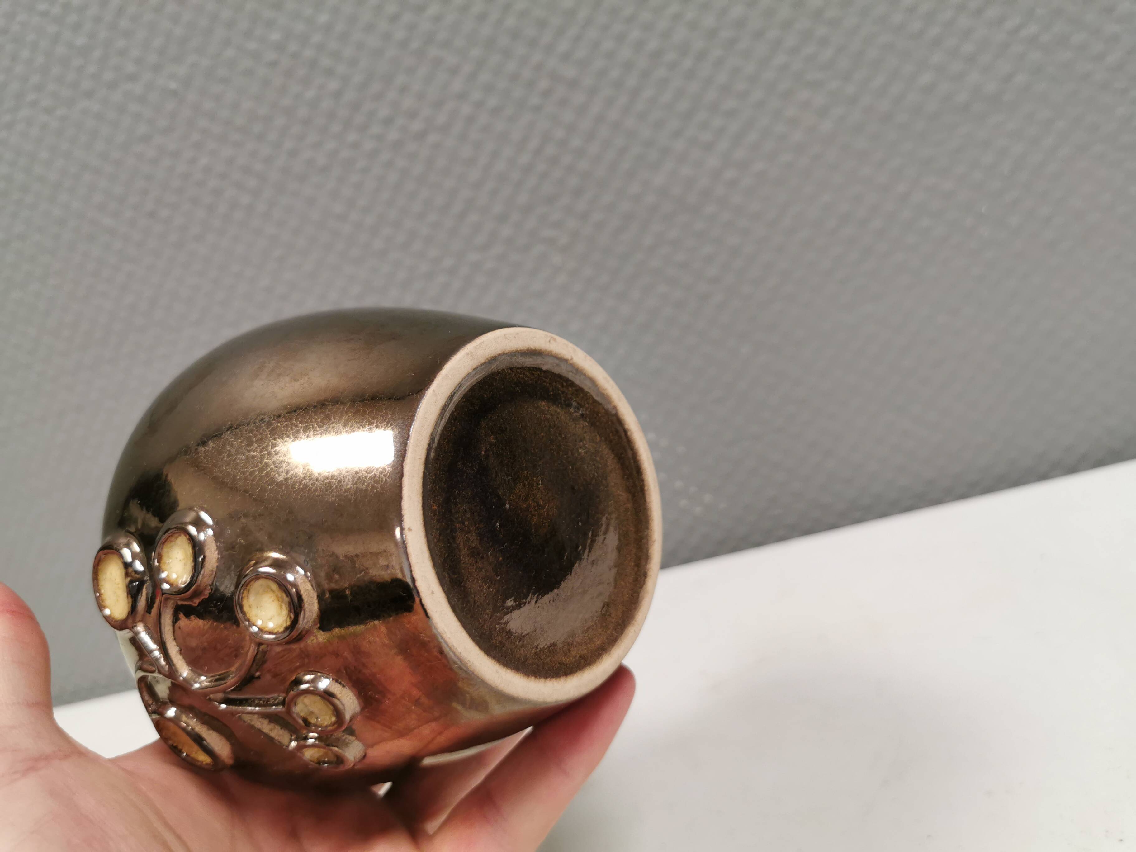 Ceramic vase with metal glaze from Frank ceramics Denmark 1970-80s.