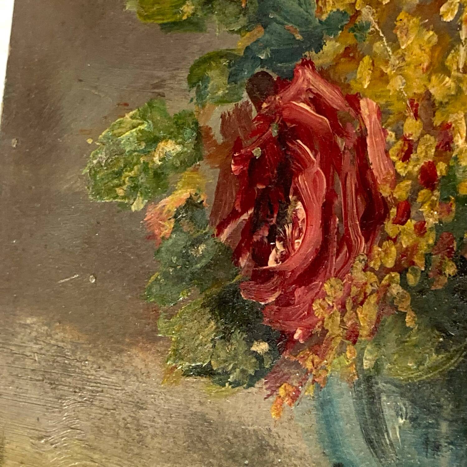 Petite huile sur panneau XXème, Chrysanthèmes