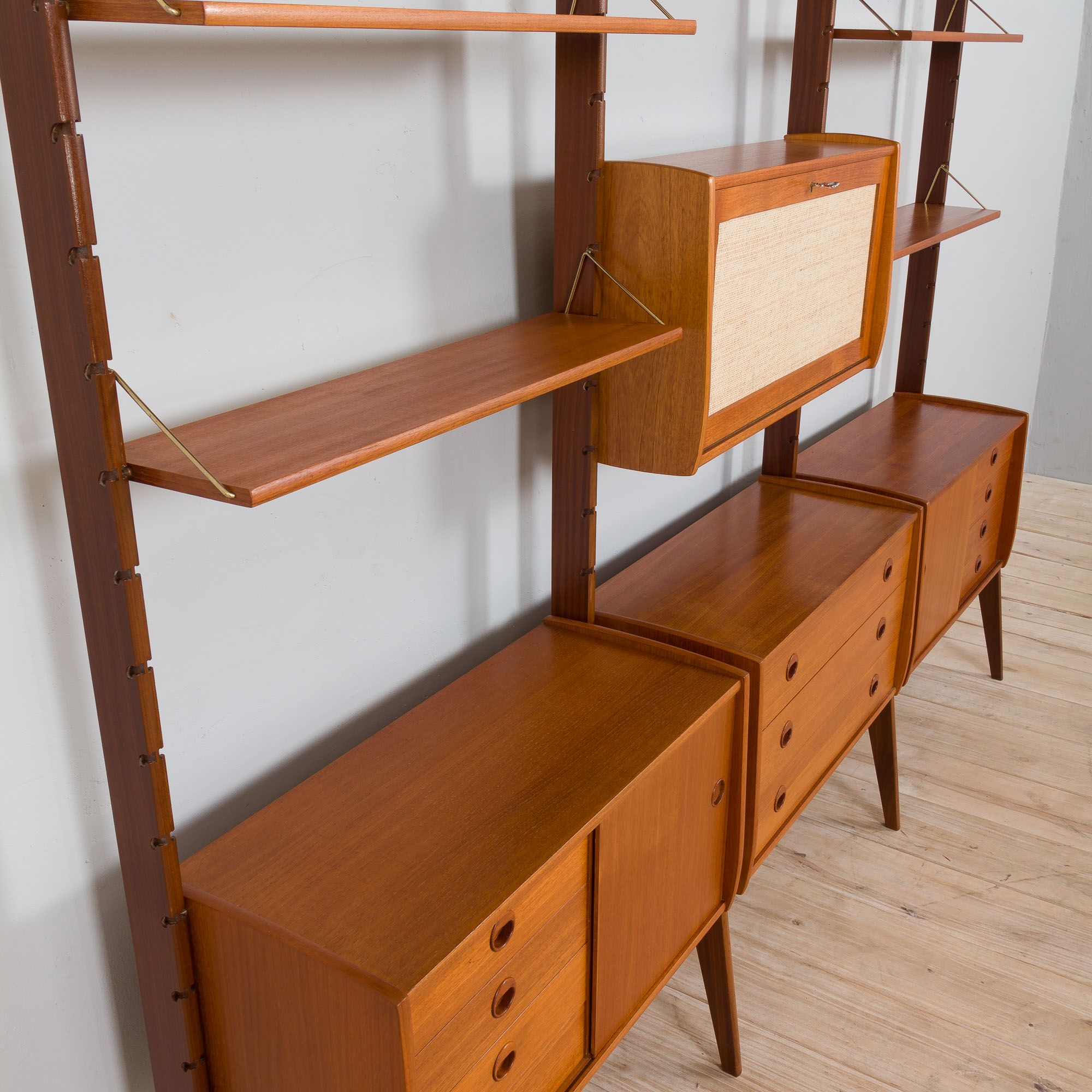 Scandinavian  free standing  Ergo wall unit bar cabinet and 3 cabinets and with 7 shelves,  by John