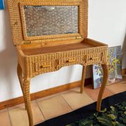Rattan console desk with curved legs, 1970s