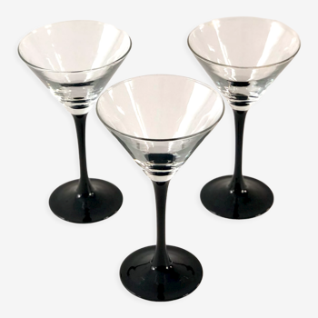 3 Luminarc cocktail glasses with black foot in crystal of Arques 70/80
