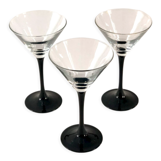 3 Luminarc cocktail glasses with black foot in crystal of Arques 70/80