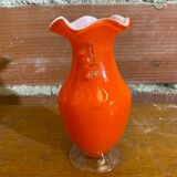 Antique MURANO Orange Blown Glass Vase Corolla Neck Vintage Decoration