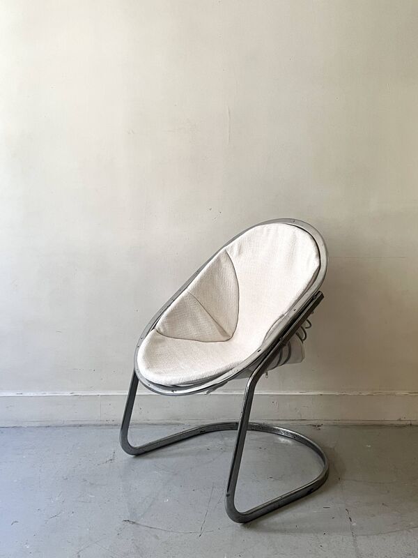 Fauteuil en métal chromé Egg par Gastone Rinaldi, chaise design 1970