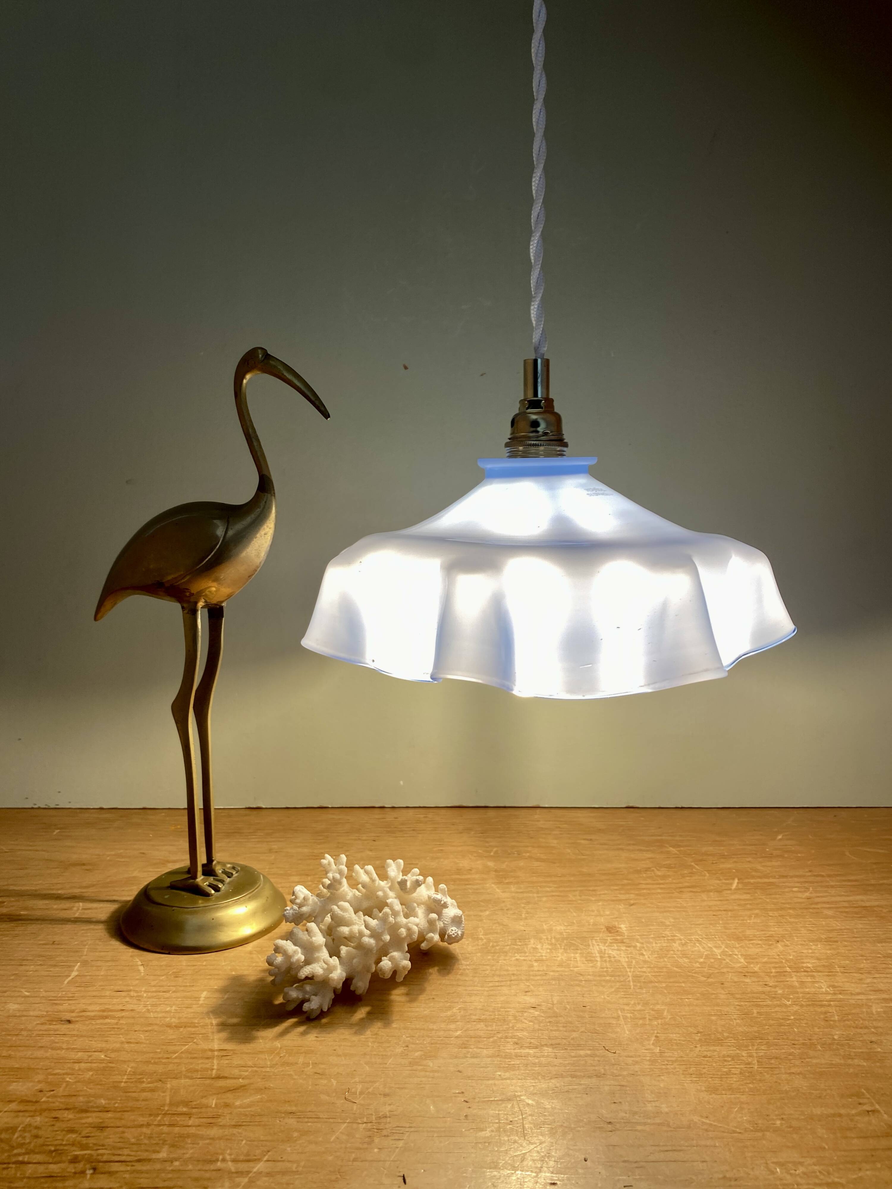 Vintage blue opaline lampshade pendant light