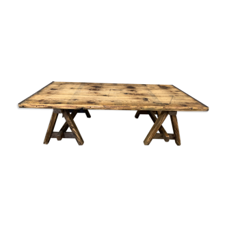 Table basse tréteaux en bois brut