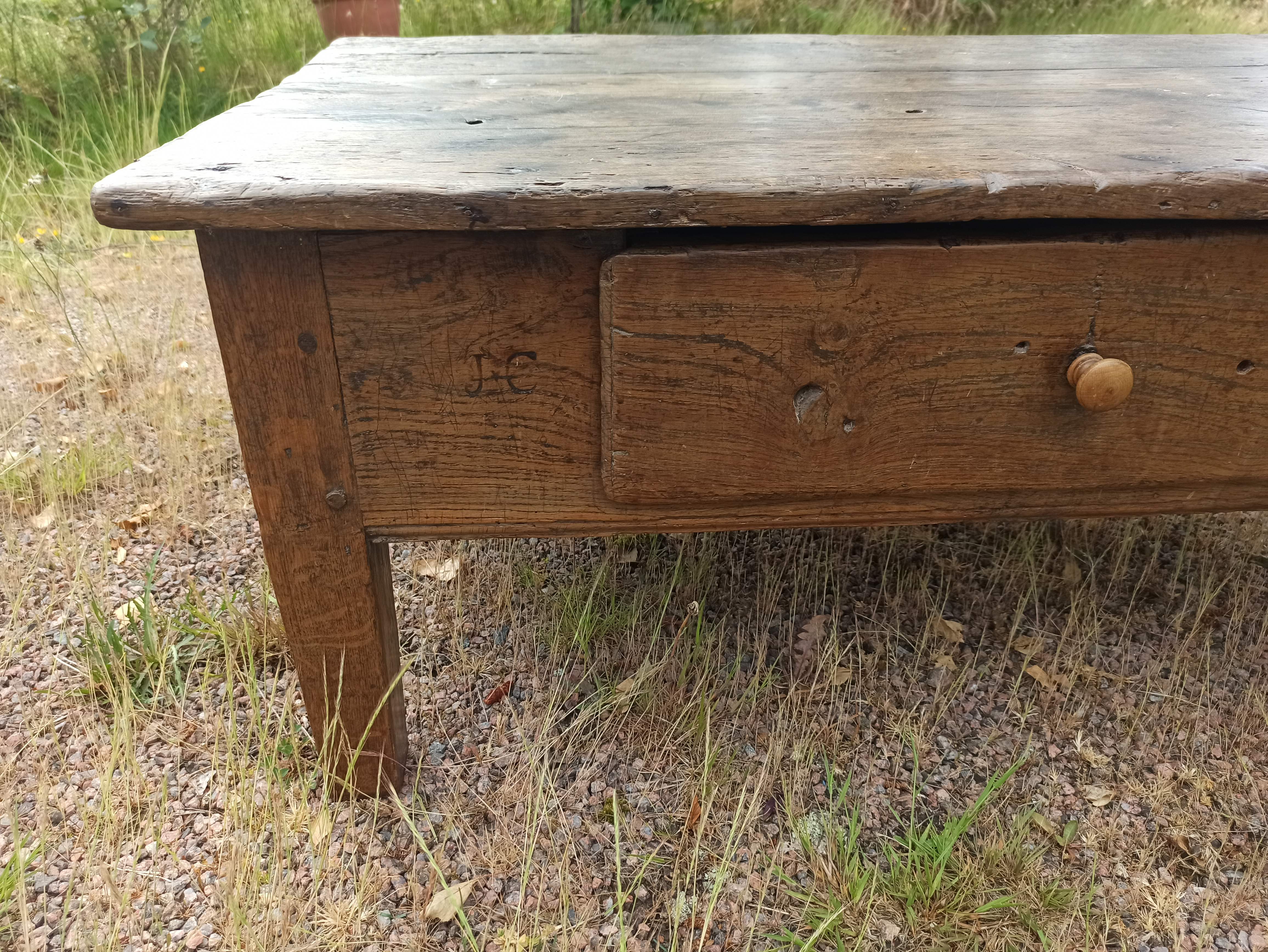 Rustic solid oak coffee table farmhouse initials J C