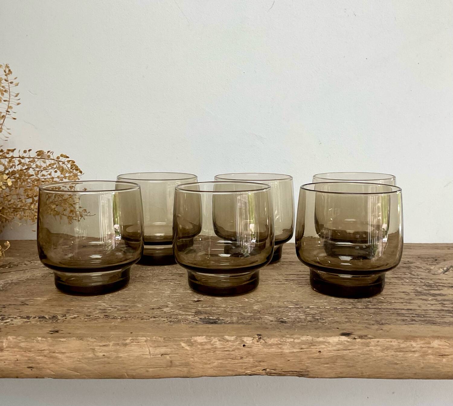 6 verres Luminarc vintage en verre fumé