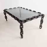 Table basse brutaliste à maillons de chaîne des années 1970