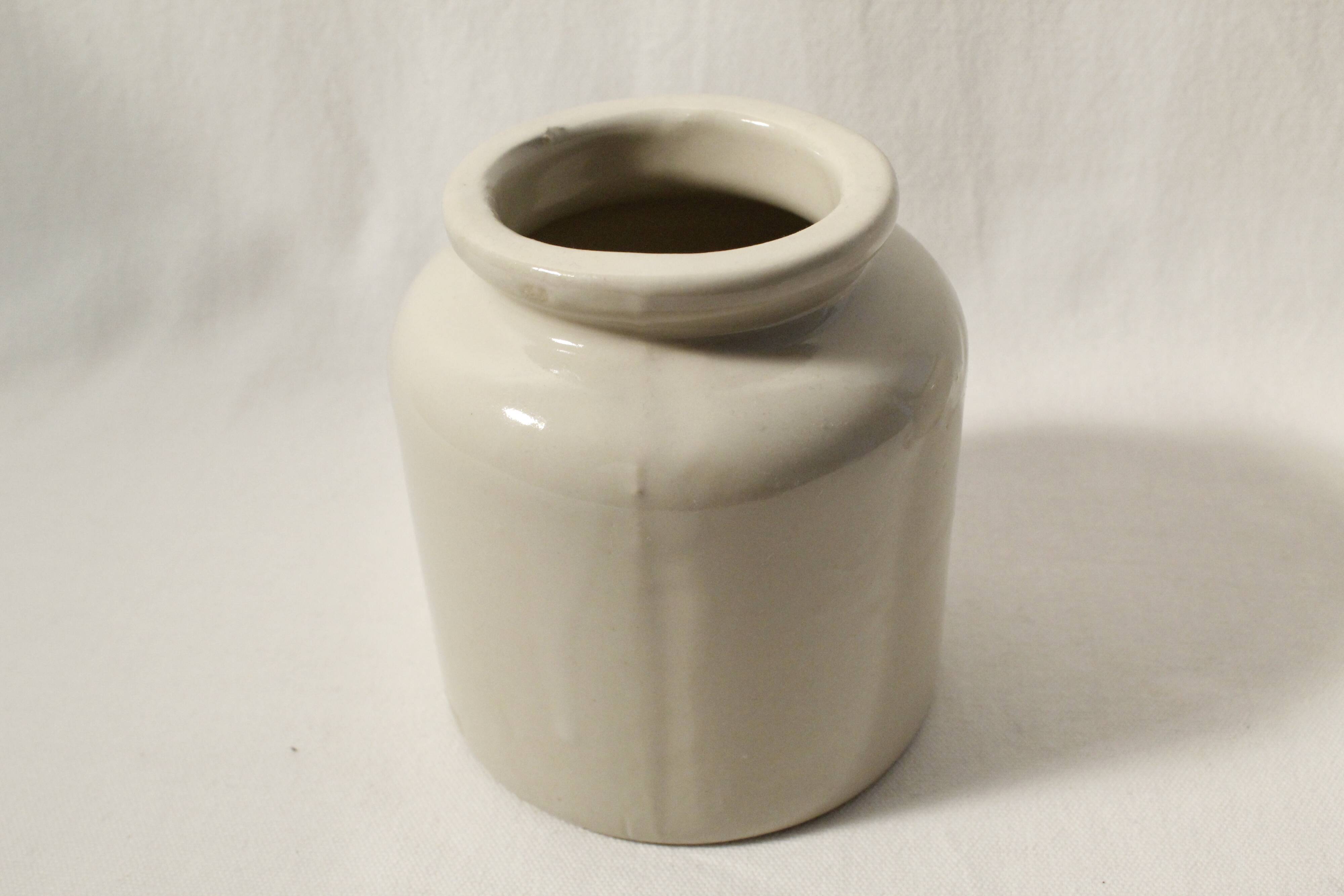 Vintage LAB-Lagny mustard pot in beige glazed stoneware (x2)