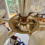 Art Deco chandelier by H.Petitot and Jean Gauthier in copper-plated metal and opal glass