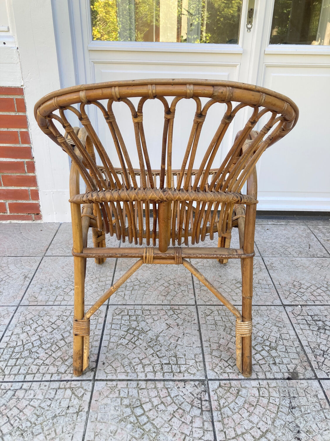 Vintage shell rattan armchair