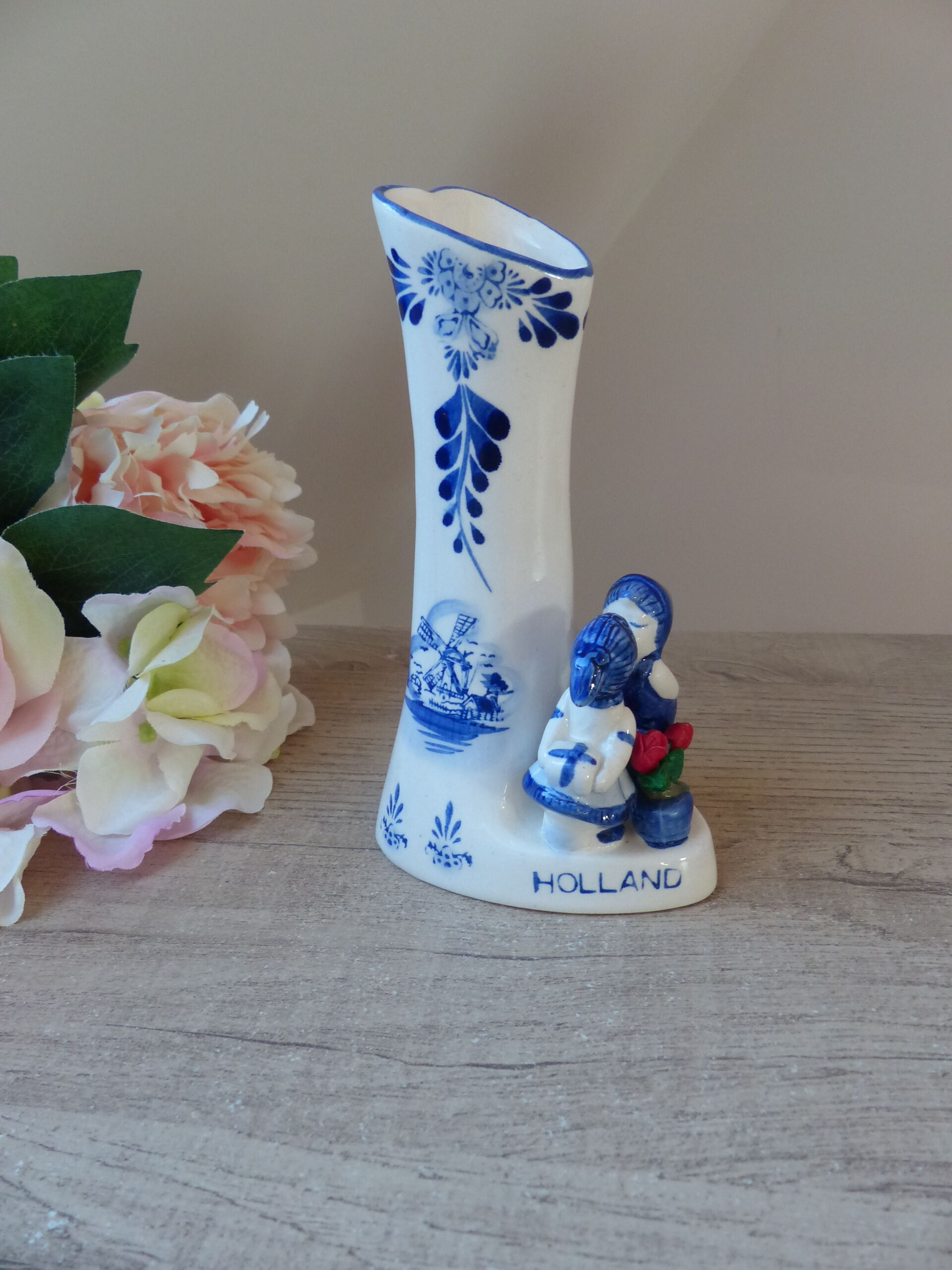 Vintage Small Porcelain Vase Delf Blue and White Heart Shape