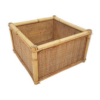 Square-shaped indoor gardener in vintage rattan bamboo