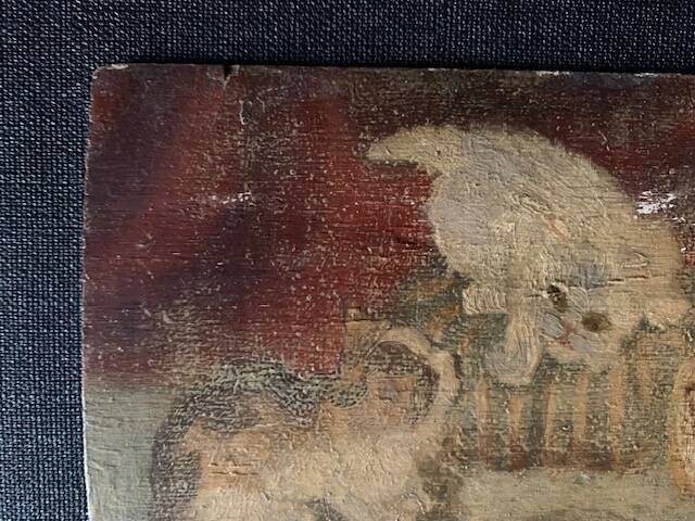 Small old signed painting, scene of cats, oil on panel, 1900