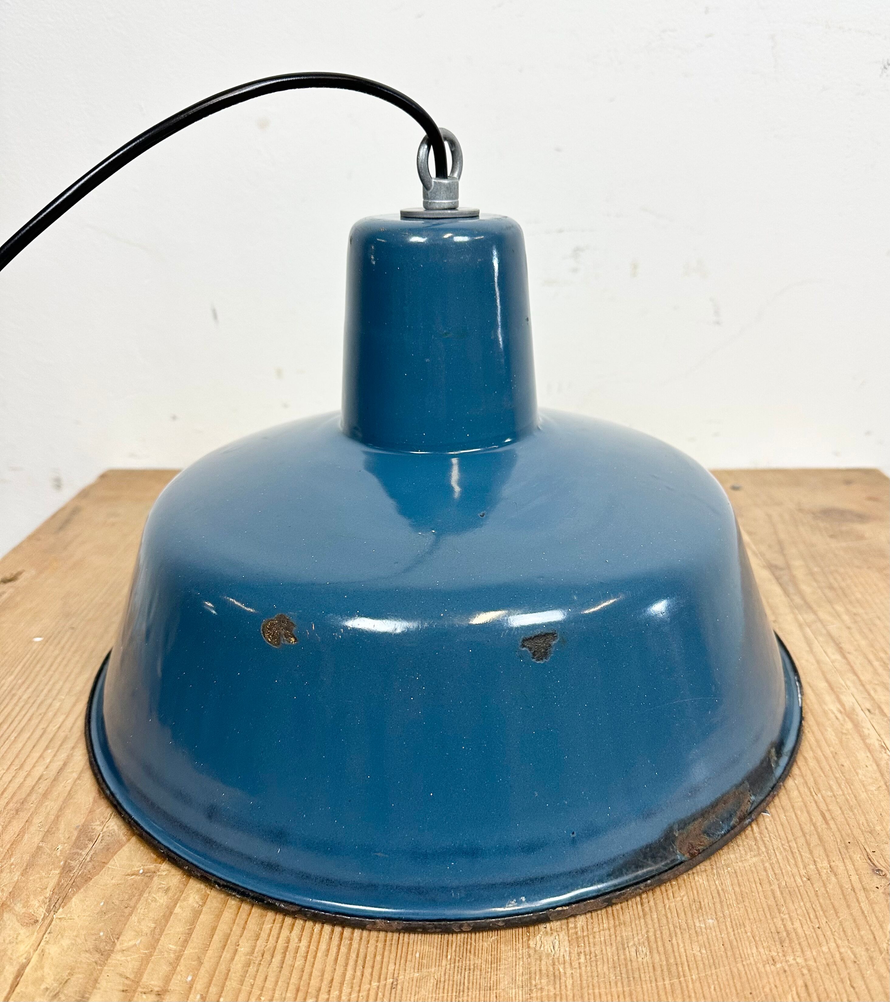 Industrial blue enamel factory pendant lamp 1960s