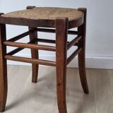 Tabouret ancien en paille et bois
